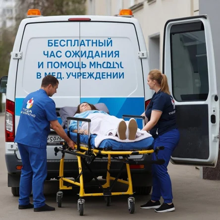 Перевозка лежачего больного «туда и обратно» + Бесплатный час ожидания и помощь в мед.учреждении