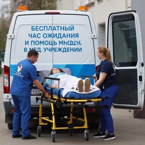 Перевозка лежачего больного «туда и обратно» + Бесплатный час ожидания и помощь в мед.учреждении
