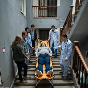 В многоэтажных домах без лифта, при весе больного свыше 100 кг